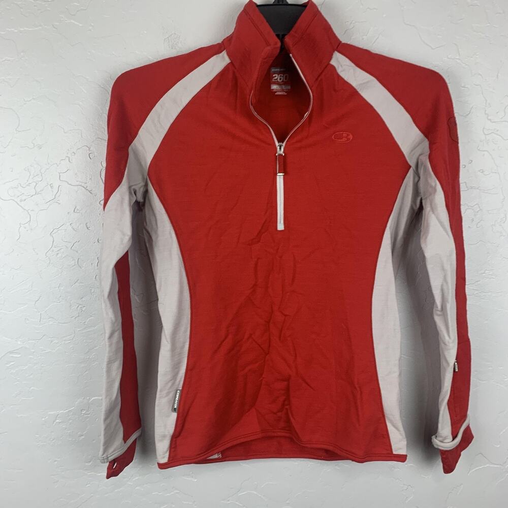 Icebreaker GT 260 1/4 Zip Top Womens Medium Red Merino Wool Base Layer Thermal